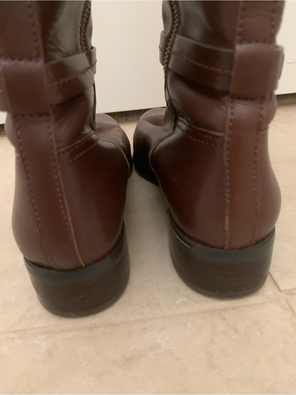 Michael Kors Stockard Brown Leather Tall Riding Boots Gold MK Logo Size 9.5M - Picture 16 of 16